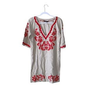 Single Red and White Embroidered Midi Dress